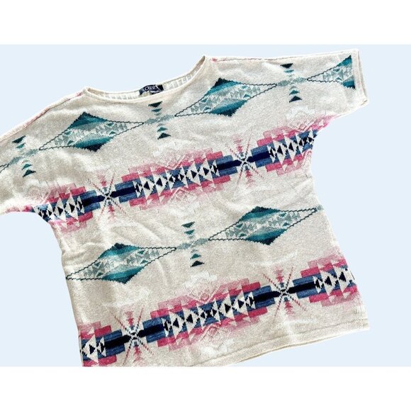 Vintage CHAPS Southwest Inspired Short Sleeve Sweater Size M - Picture 4 of 8
